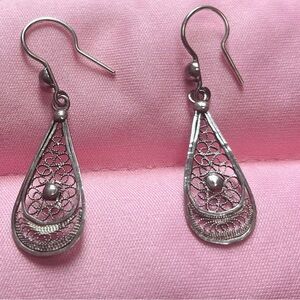 Elegant 925 Sterling Silver Filigree Teardrop Earrings
